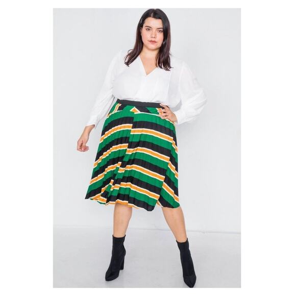 Do & Be pleated midi Skirt Sz L striped modest zip up A12C - Picture 1 of 4